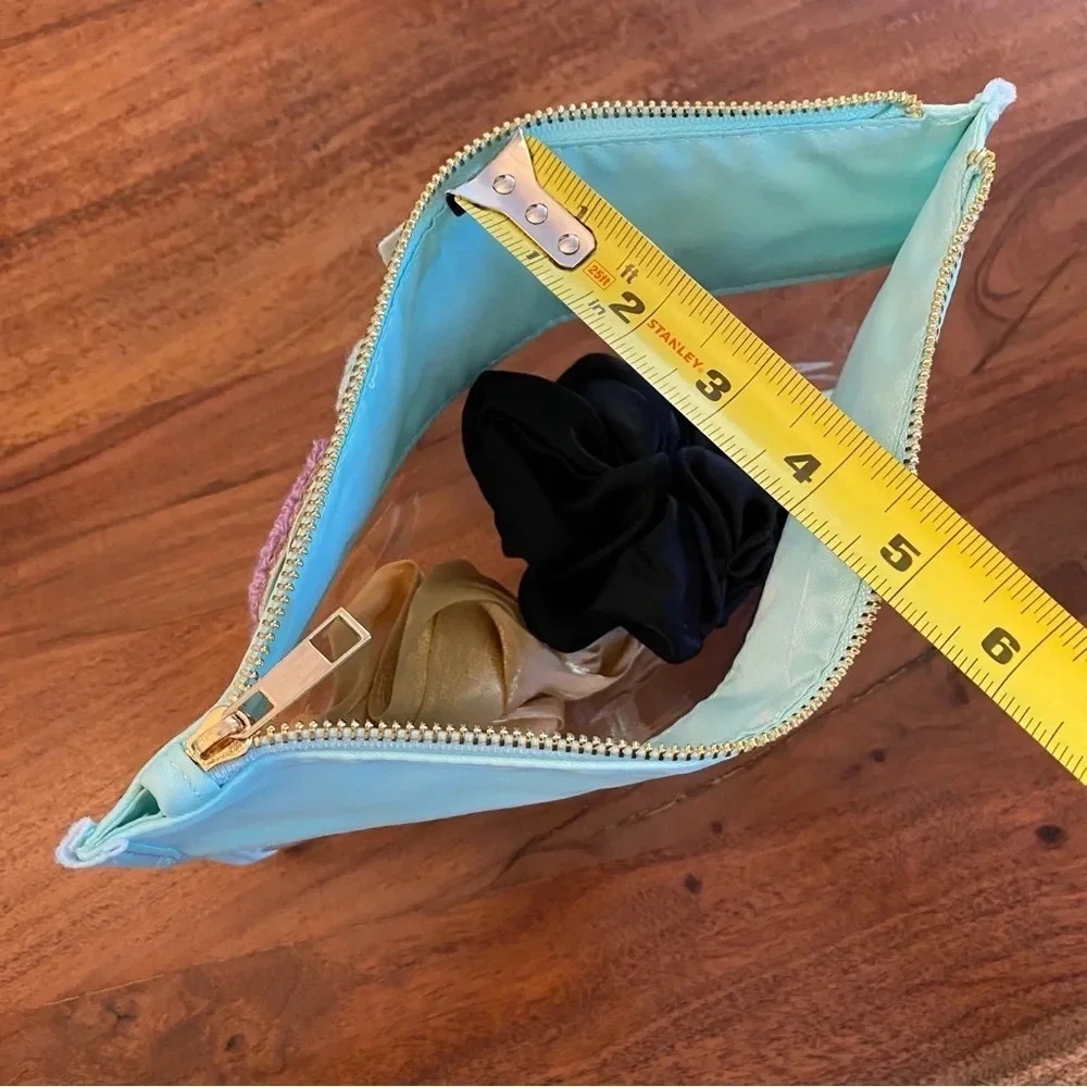 Clear Travel Pouch with Fuzzy Patch Letters Teal Green - Bag Only